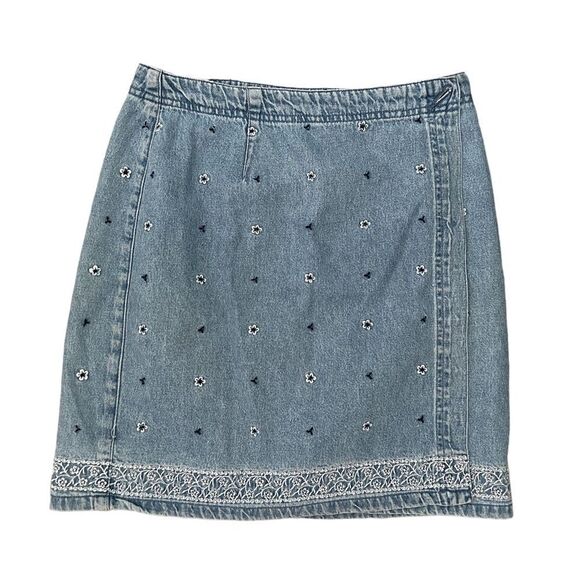 STO Susquehanna Trail Outfitters Vintage Mini Denim Wrap Skirt Floral Size 6 - Picture 1 of 8